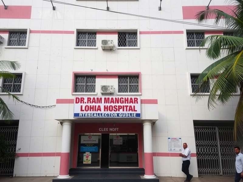 Modern building of Dr. RML Hospital with gardens